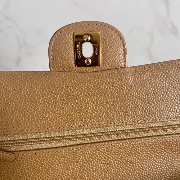 SOLD Vintage Chanel Small Double Flap Dark Beige Caviar - Picture 10 of 13